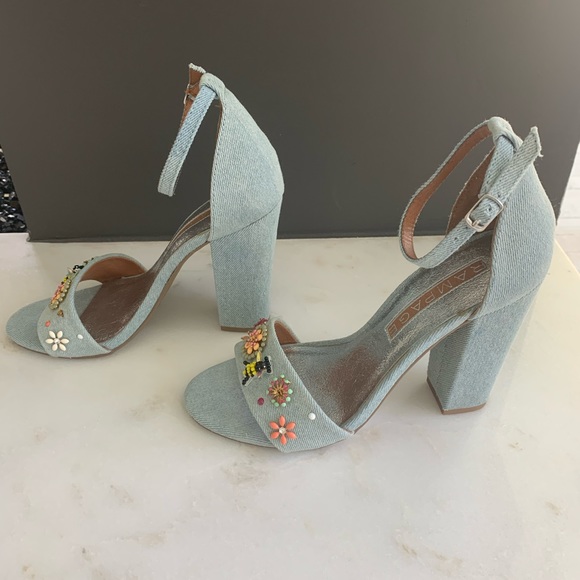 🔥 Clearance Denim Bee Stacked Heel Sandals - Picture 4 of 9